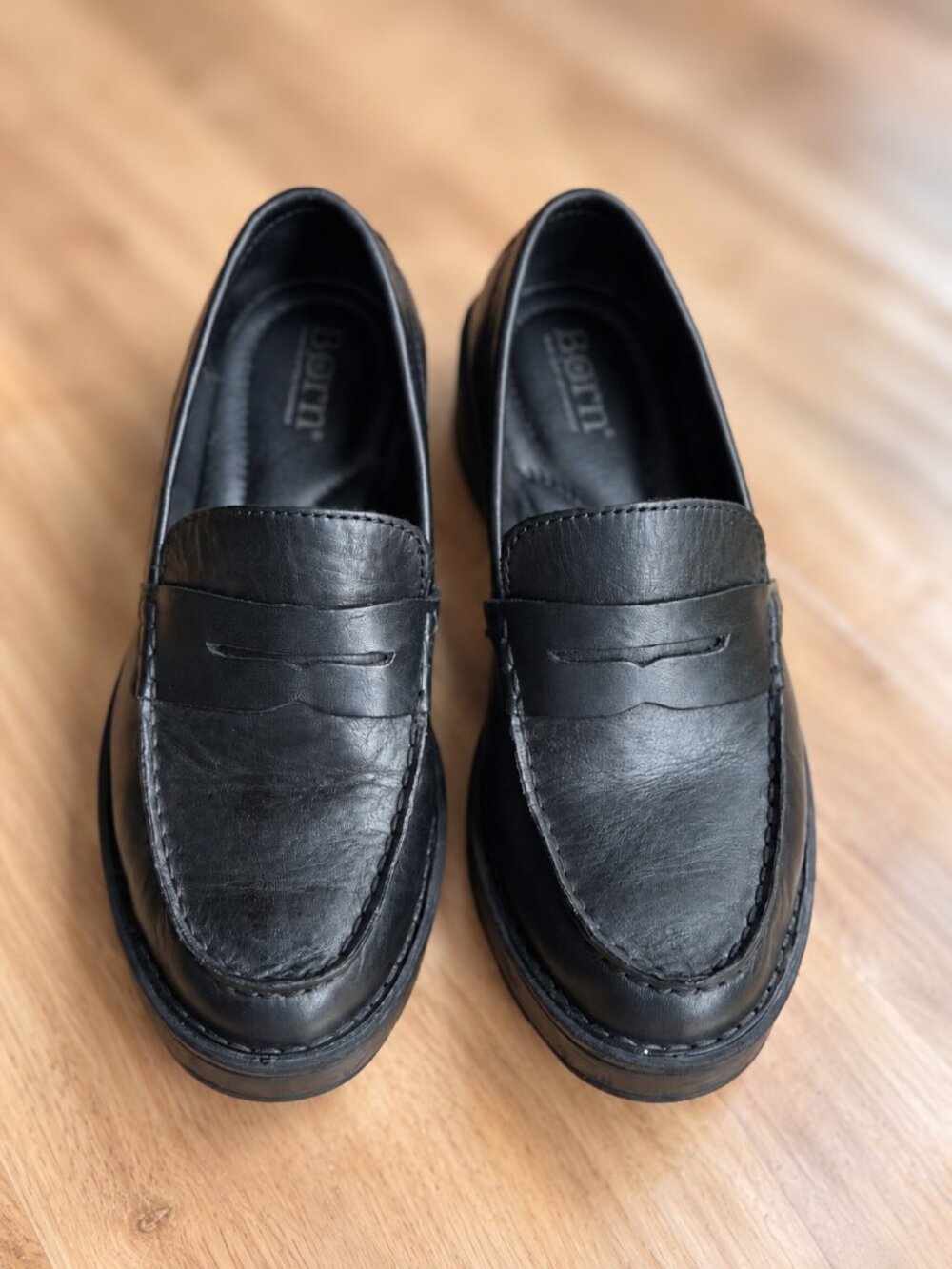 Born Black Leather Penny Loafers Chunky Sole Size 6 - Picture 2 of 16